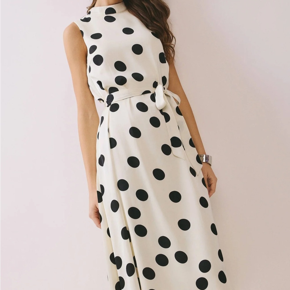 Elegant Black and White Silk Polka Dot Dress